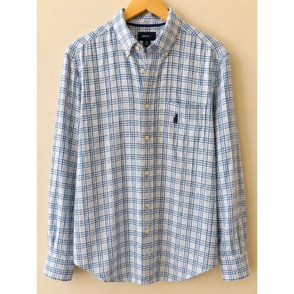 Johnnie-O Button-Down Shirt | Men's Medium | Blue Plaid Long Sleeve | EUC